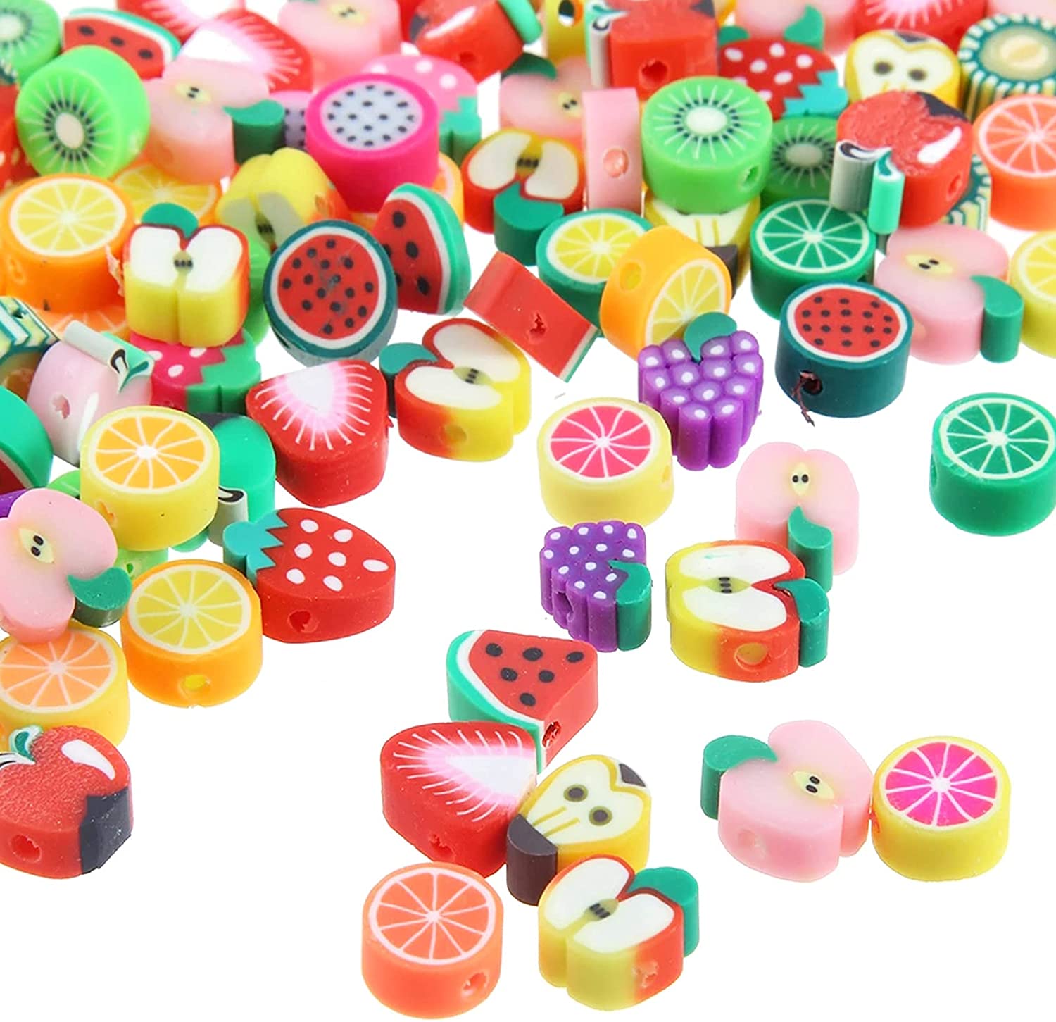 Jmzothie 120pcs Fruit Polymer Clay Beads, Assorted Mix Fruit Heishi Beads  for Jewelry Crafts Making(Fruit)